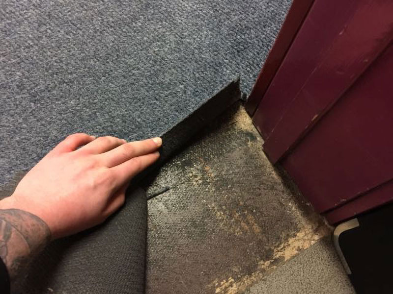 Asbestos bitumen adhesive present below carpets, carpet tiles and modern flooring. Usually a remnant from previous asbestos flooring.